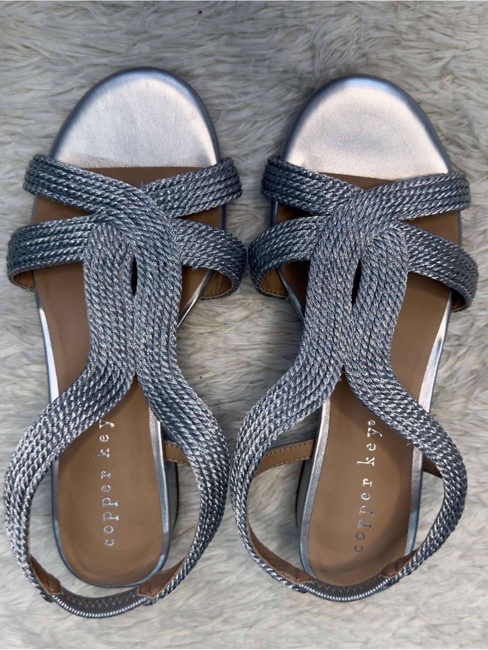 Copper Key Silver Braided Strappy Kids Sandals
